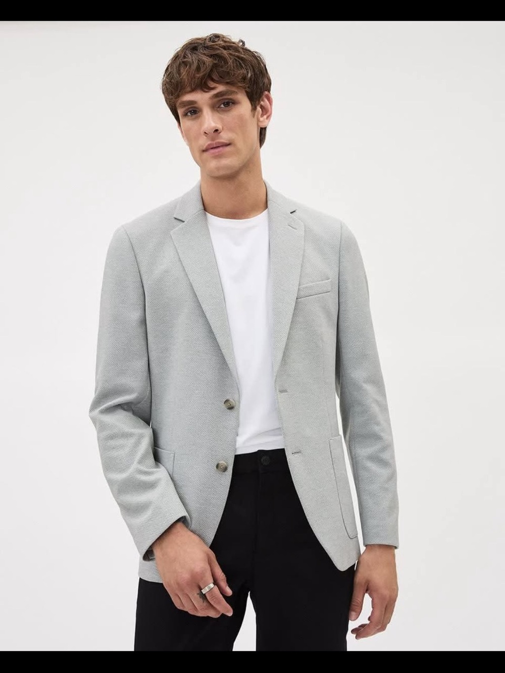 Men's Light Gray Textured Two-Button Blazer